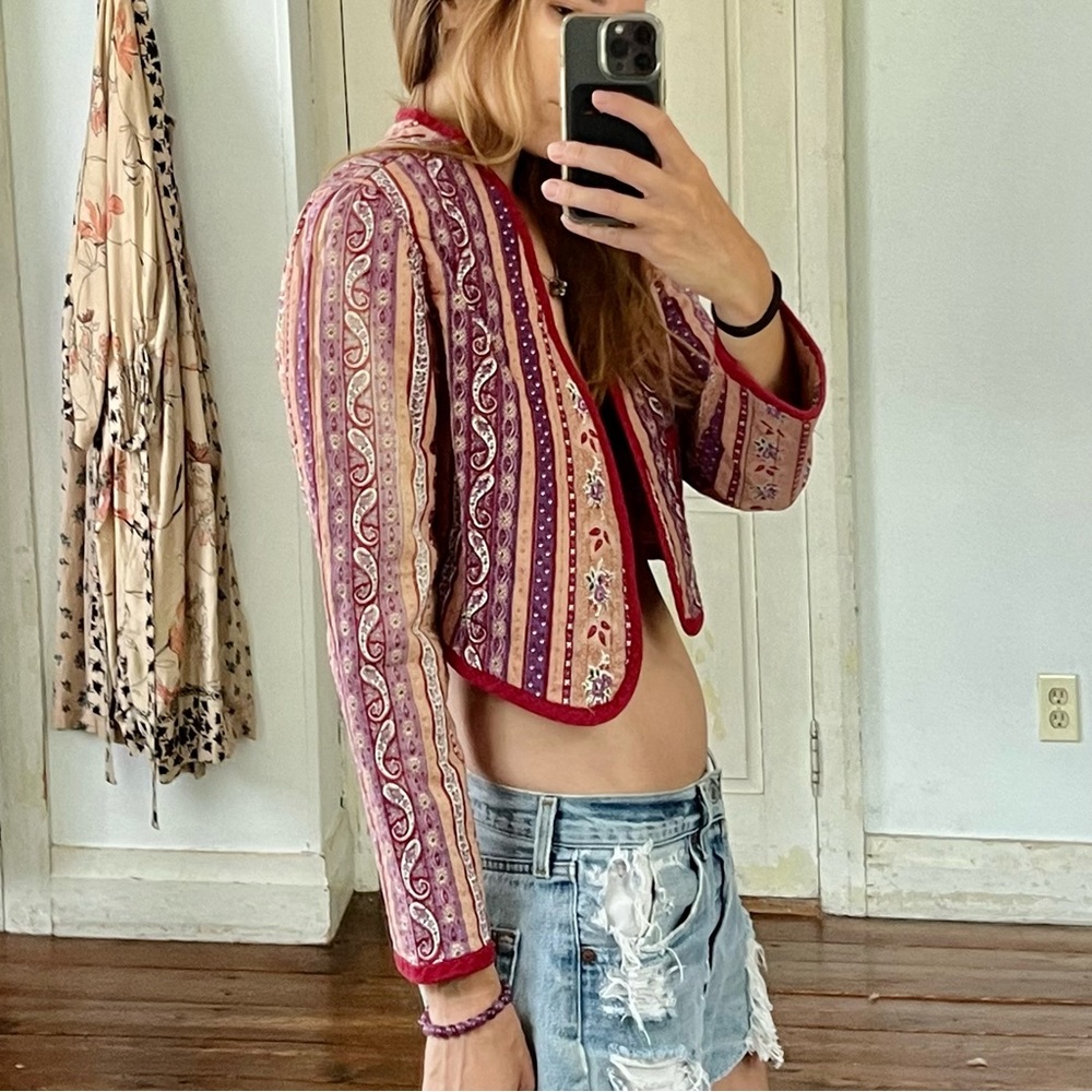 Quilted prairie floral cropped jacket